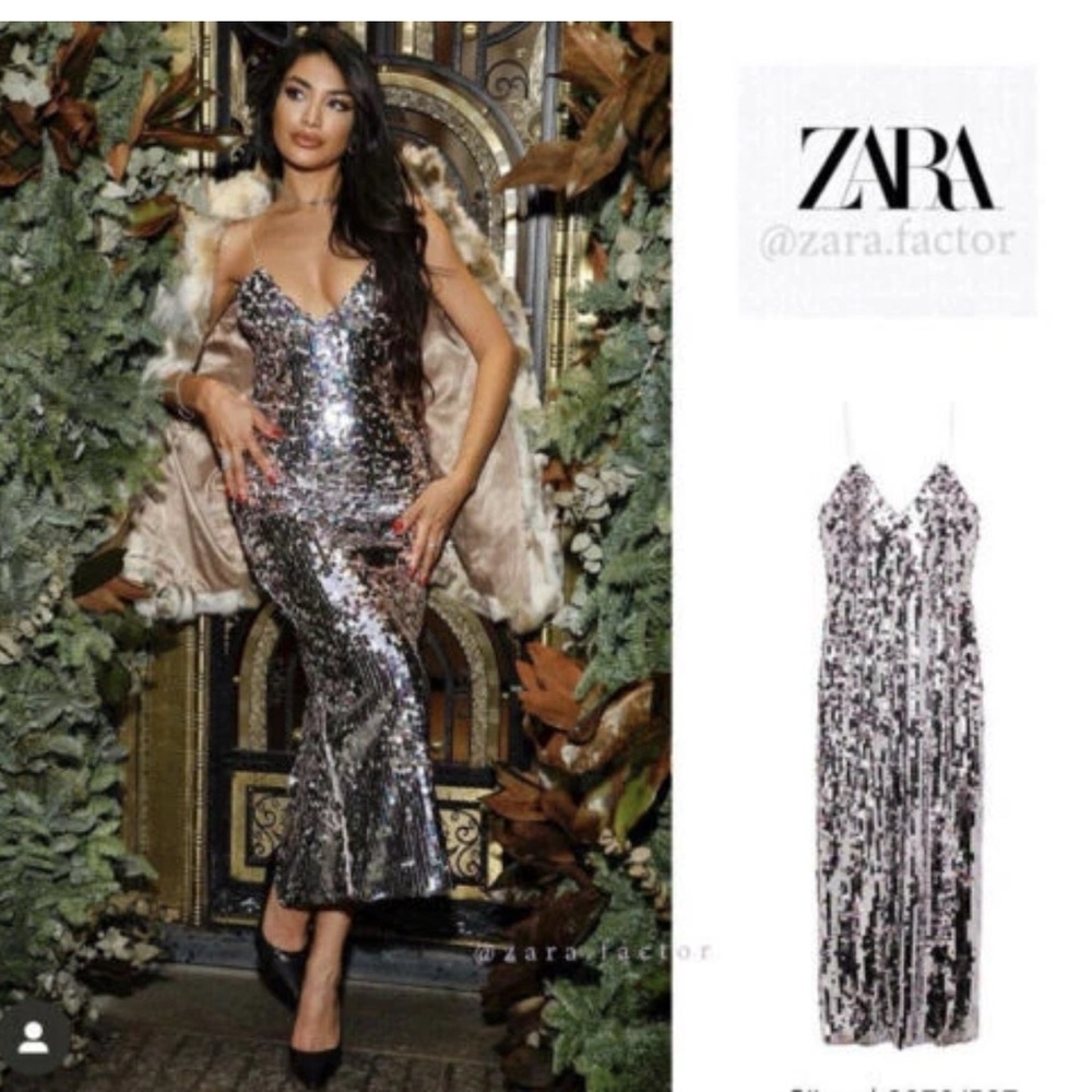 Zara Silver Sequin Midi Dress